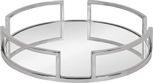 Kate and Laurel Gohana Decorative Mirrored Tray, 16" Diameter, Silver, Medium-Sized Tray for Serving, Storage, and Display