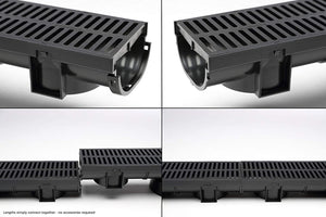 US TRENCH DRAIN - 3.33 ft Regular Trench Drain - Black Polymer, Heel Friendly Grate - For Drainage Systems, Driveway, Basement, Pools, etc.