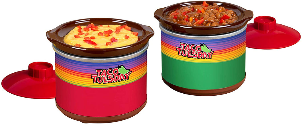 Nostalgia Taco Tuesday Fiesta Slow Cooker With Tempered Glass Lid, Cool-Touch Handles, Removable Round Ceramic Pot, Red