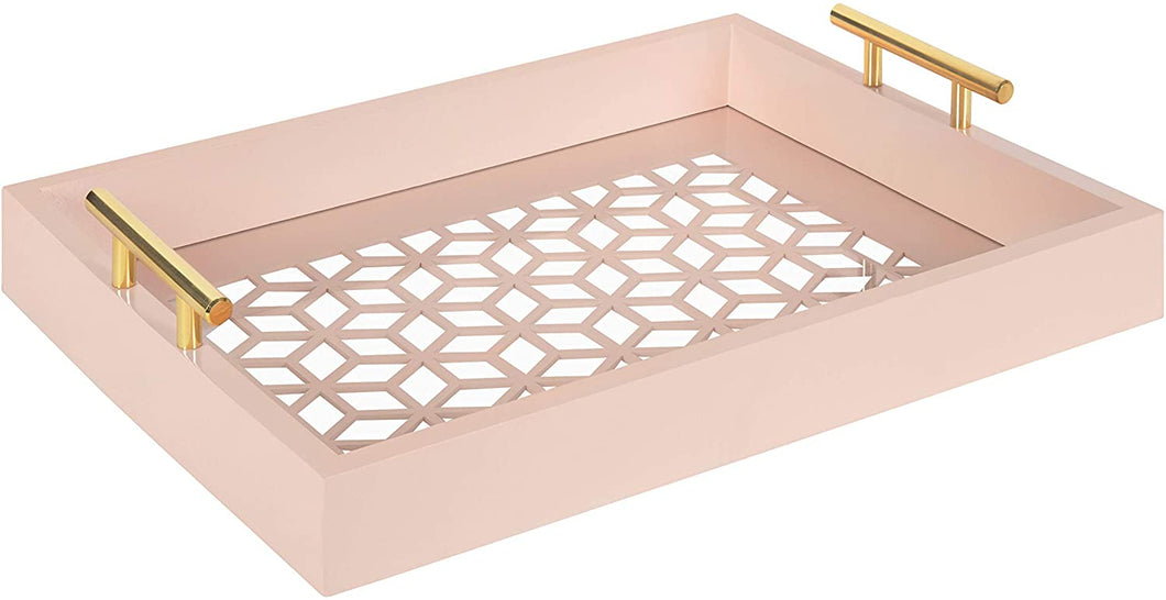 Kate and Laurel Caspen Rectangle Cut Out Pattern Decorative Tray with Gold Metal Handles, 16.5