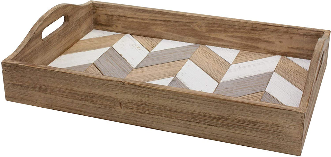 Stonebriar Rectangle Multicolor Chevron Wood Serving Tray with Handles