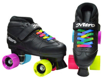 Load image into Gallery viewer, New! Epic Super Nitro Rainbow Indoor / Outdoor Quad Roller Speed Skate 4 Pc. Bundle w/ Bag &amp; Jam Plugs (Youth 1)