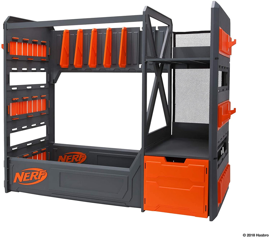 NERF Elite Blaster Rack - Storage for up to Six Blasters, Including Shelving and Drawers Accessories, Orange and Black