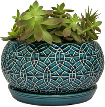 Load image into Gallery viewer, 10 in. Dia. Ceramic Crackle Blue Rivage Bowl
