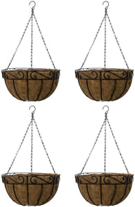 Sorbus 4 Pack Metal Hanging Planter Basket Huge 14 Inch Hanging Flower Pot Basket & Coco Coir Liner for Indoor/Outdoor Garden Décor, Perfect for Home, Garden, Patio, Deck