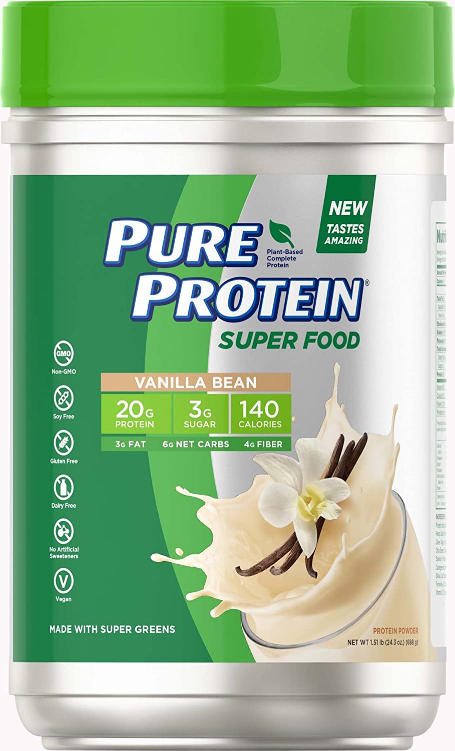 Pure Protein Vegan Plant Based Hemp and Pea Protein Powder, Gluten Free, Vanilla Bean, 1.51 lbs