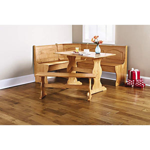 Essential Home Emily Breakfast Nook Kitchen Nook Solid Wood Corner Dining Breakfast Set Table Bench Chair Booth