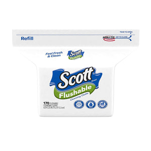 Scott Flushable Wipes, Fragrance-Free, Refill bag with 170 Wipes Total
