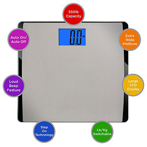 EatSmart Precision 550 Pound Extra-High Capacity Digital Bathroom Scale with Extra-Wide Platform