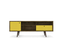 Load image into Gallery viewer, Manhattan Comfort Liberty Collection Mid Century Modern TV Stand With Three Shelves, One Cabinet and One Drawer With Splayed Legs, Yellow/Wood