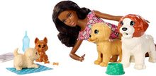 Load image into Gallery viewer, Barbie Doggy Daycare Doll, Brunette, and Pets Playset with 4 Dogs, Including One Puppy that Poops and One that Pees, Plus Color-Change Paper and More, Gift for 3 to 7 Year Olds