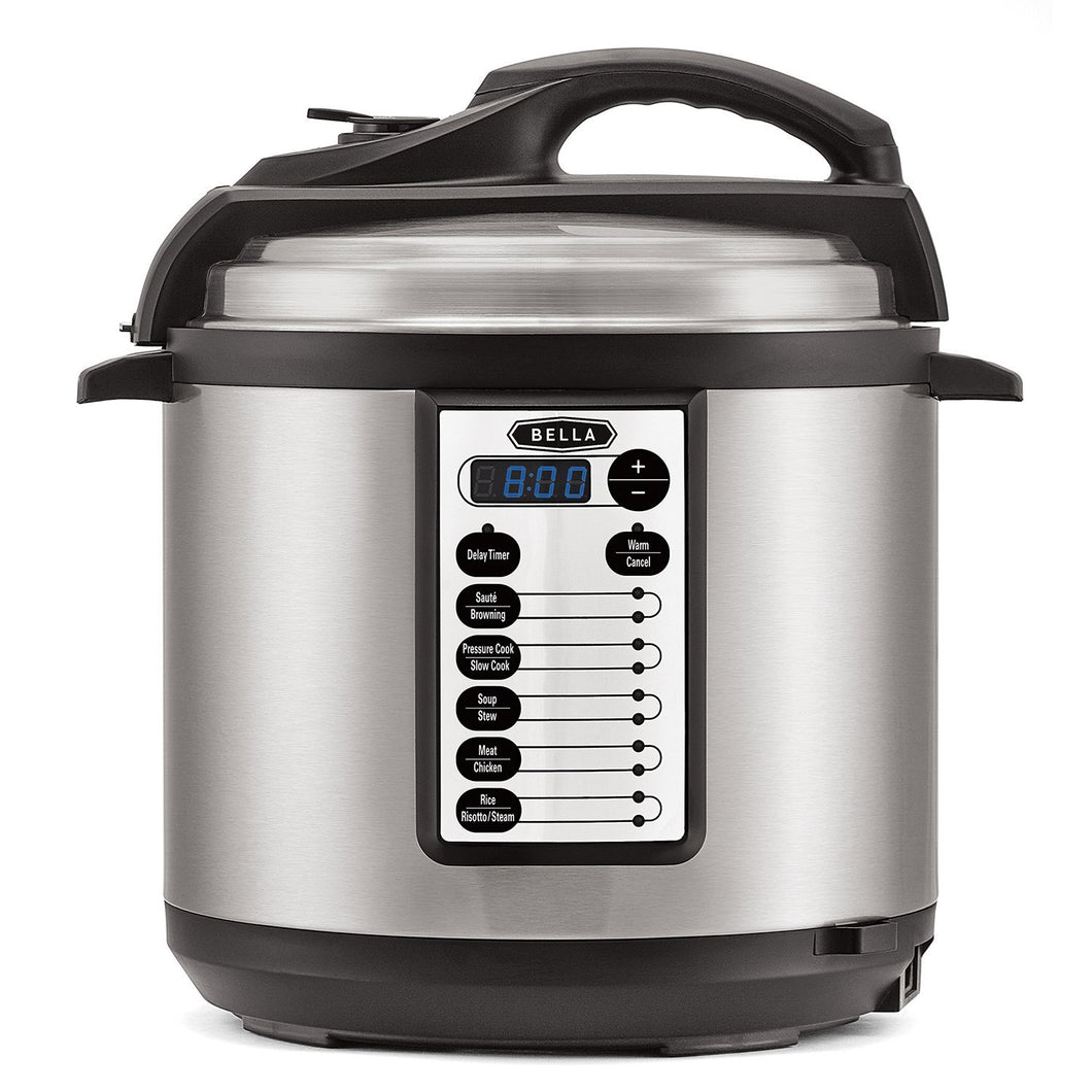 BELLA (14467) 10-In-1 Multi-Use Programmable 6 Quart Pressure Cooker, Slow Cooker, Rice Cooker, Steamer, Sauté Warmer with Searing & Browning Feature, 1000 Watts