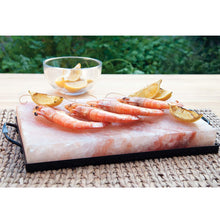 Load image into Gallery viewer, Charcoal Companion CC7167 Himalayan Salt Plate &amp; Holder Set with Salt Plate Recipe Book, 8 x 12&quot;