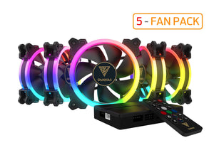 GAMDIAS RGB Case Fan 120mm Dual Light Loop Motherboard Sync with Remote Control Color - Five Fan Pack Cooling Aeolus M1-1205R