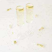 Load image into Gallery viewer, Cathy&#39;s Concepts GMM-3668G Mr. &amp; Mrs. Gatsby Rim Contemporary Champagne Flutes, Clear/Gold
