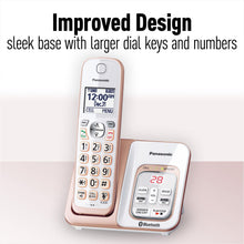 Load image into Gallery viewer, PANASONIC Expandable Cordless Phone System with Link2Cell Bluetooth, Voice Assistant, Answering Machine and Call Blocking - 2 Cordless Handsets - KX-TGD562G (Rose Gold/White)