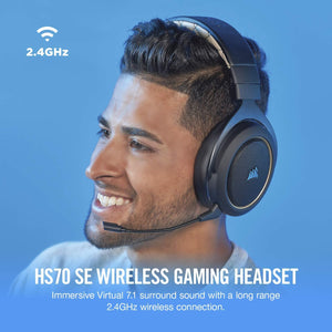 CORSAIR HS70 Wireless Gaming Headset - 7.1 Surround Sound Headphones for PC - Discord Certified - 50mm Drivers