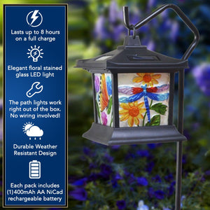 Moonrays 92276 Solar Powered Hanging Floral Stained Glass LED Light