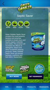 Green Gobbler SEPTIC SAVER Bacteria Enzyme Pacs - 6 Month Septic Tank Supply (FREE Green Gobbler REMINDER APP) 7.8 oz Total