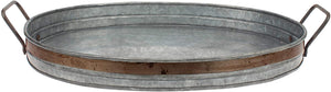 Stonebriar Oval Galvanized Metal Serving Tray with Rust Trim and Metal Handle