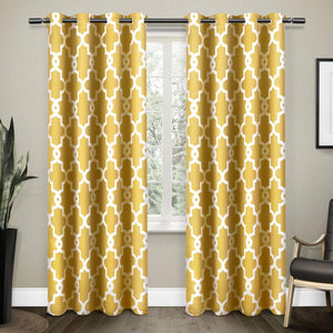 Exclusive Home Ironwork Sateen Woven Blackout Grommet Top Curtain Panel Pair, Sundress Yellow, 52x84