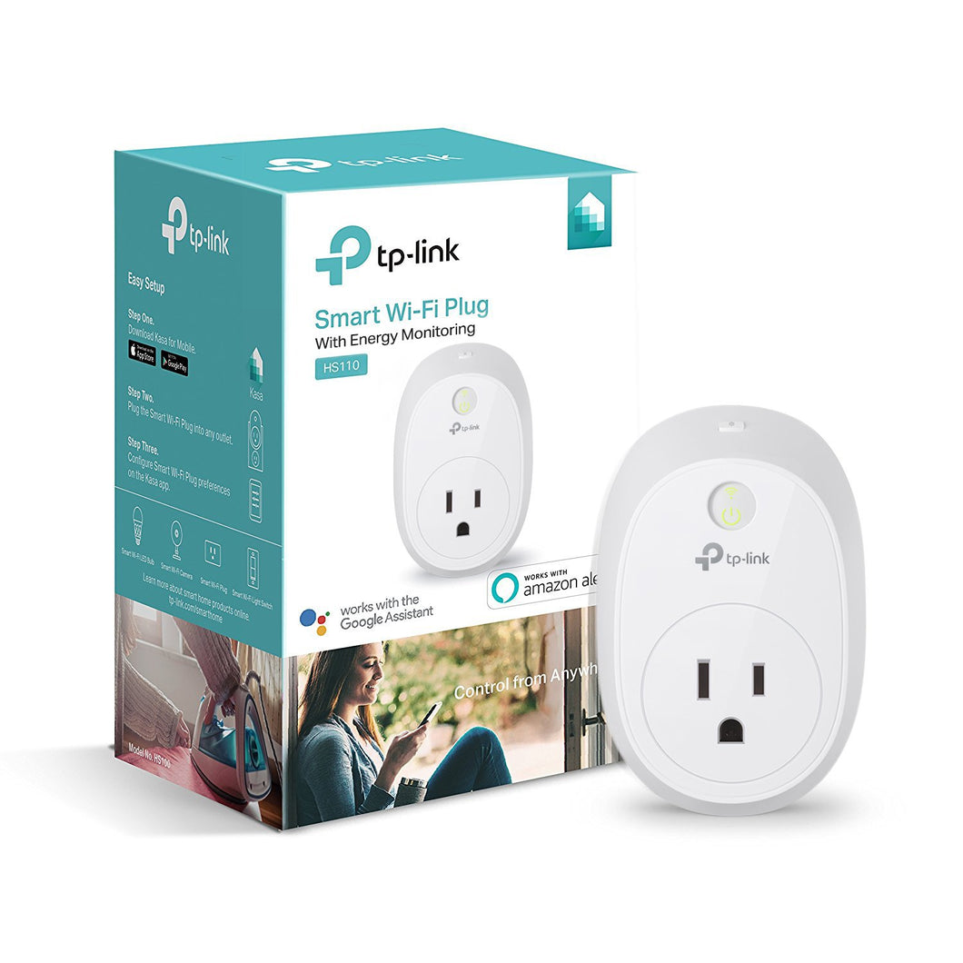 Kasa Smart WiFi Plug w/Energy Monitoring by TP-Link - Reliable WiFi Connection, No Hub Required, Works with Alexa Echo & Google Assistant (HS110)