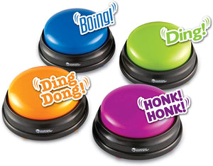 Learning Resources Answer Buzzers, Set of 4 Assorted Colored Buzzers, Game Show Buzzers, 3-1/2in, Multicolor, Ages 3+