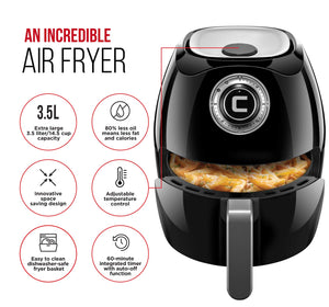 Chefman 3.5 Liter/3.6 Quart Air Fryer with Space Saving Flat Basket Oil Airfryer w/Dishwasher Safe Parts, 60 Minute Timer and Auto Shut Off, BPA Free, Large, Black