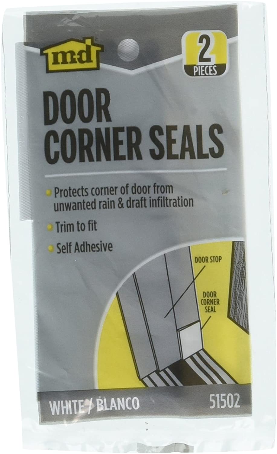 M-D Door Corner Seals, White, 2-Pack