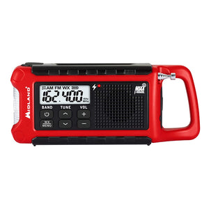 Midland - ER210, Emergency Compact Crank Weather AM/FM Radio - Multiple Power Sources, SOS Emergency Flashlight, NOAA Weather Scan + Alert, Smartphone/Tablet Charger (Red/Black)