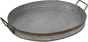 Stonebriar Oval Galvanized Metal Serving Tray with Rust Trim and Metal Handle