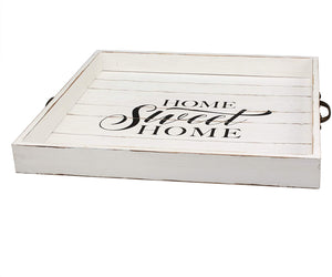 Stonebriar Rectangle Worn Wooden Hello Sunshine Serving Tray Set with Handles