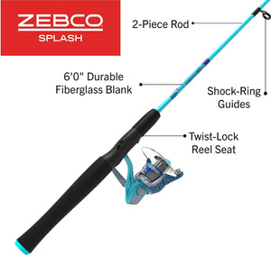 Zebco Splash Spinning Reel and Fishing Rod Combo, 6-Foot 2-Piece