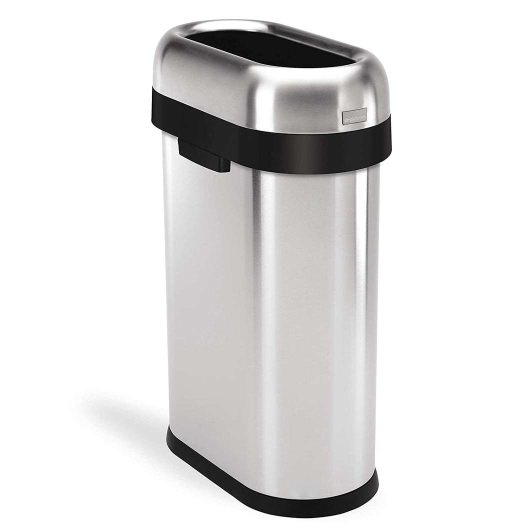 simplehuman Slim Open Top Trash Can, Commercial Grade, Heavy Gauge Stainless Steel, 50 L / 13 Gal