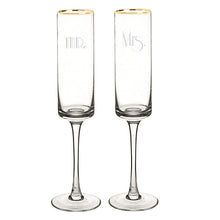 Load image into Gallery viewer, Cathy&#39;s Concepts GMM-3668G Mr. &amp; Mrs. Gatsby Rim Contemporary Champagne Flutes, Clear/Gold