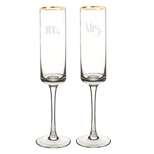 Cathy's Concepts GMM-3668G Mr. & Mrs. Gatsby Rim Contemporary Champagne Flutes, Clear/Gold