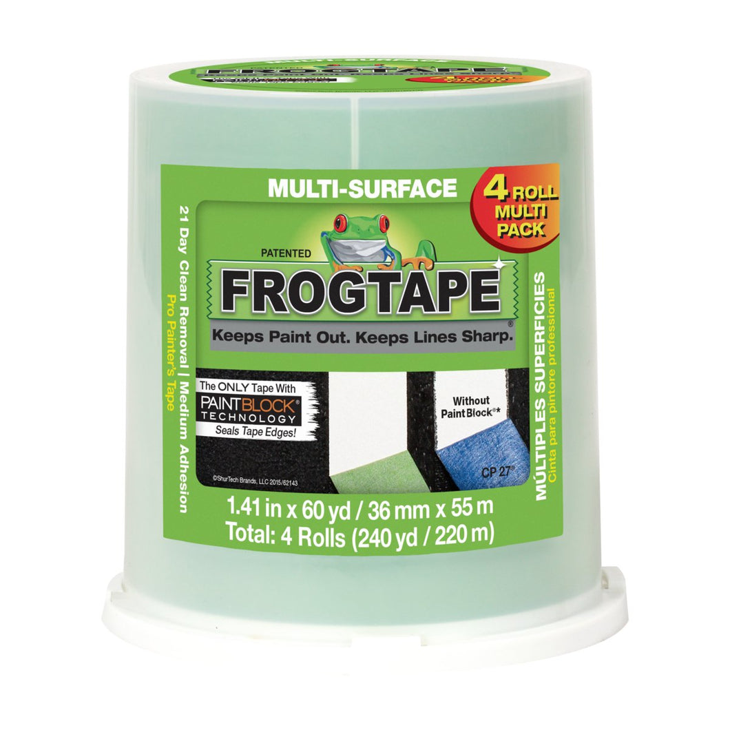 FrogTape Multi-Surface Painter's Tape, Green, 1.41 Inches x 60 Yards, 4 Roll Pack (240660)