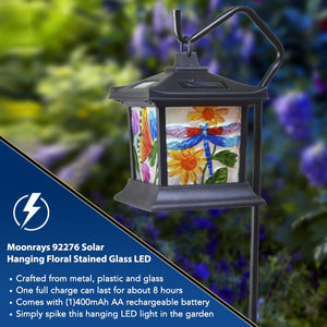 Moonrays 92276 Solar Powered Hanging Floral Stained Glass LED Light