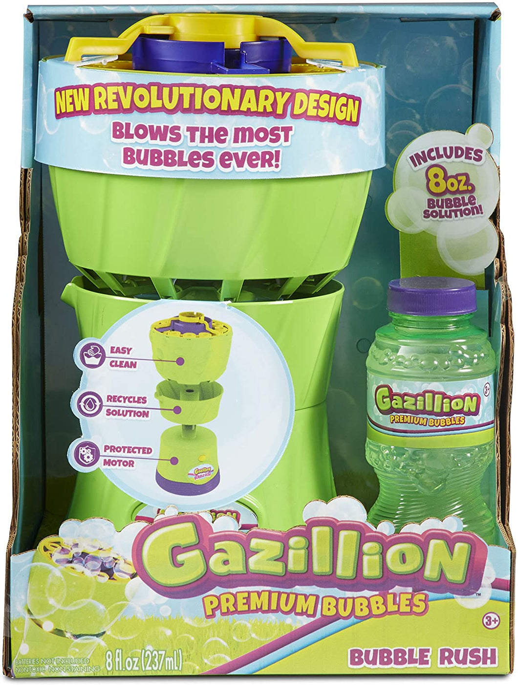 Gazillion Bubble Rush Bubble Blower Machine Bubbles for Kids, Purple/Green