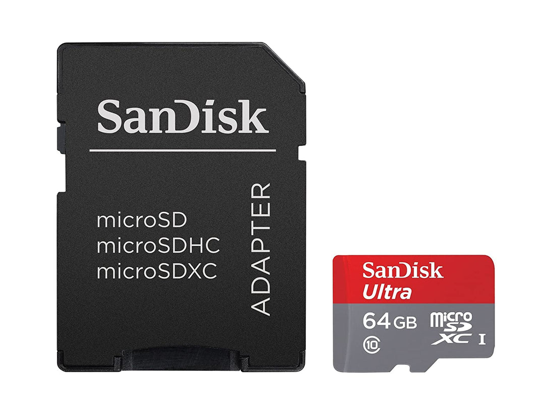 SanDisk Ultra 64GB microSDXC UHS-I Card with Adapter, Grey/Red, Standard Packaging (SDSQUNC-064G-GN6MA)