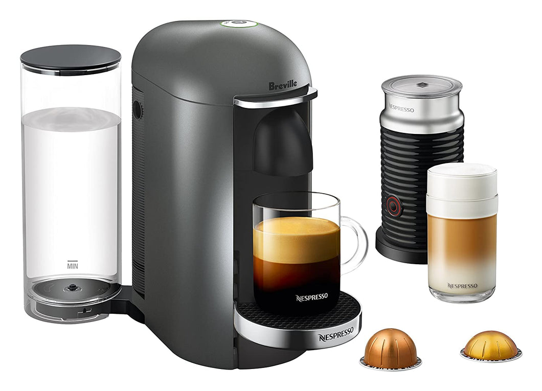 Nespresso VertuoPlus Deluxe Coffee and Espresso Machine Bundle with Aeroccino Milk Frother by Breville, Titan