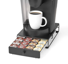 Load image into Gallery viewer, Under the Brewer Storage Drawer for K-Cup Packs Organize 24 K-Cup Pods. K-Cup Holder will fit underneath all At Home Keurig Hot Brewers Saving Counter Space