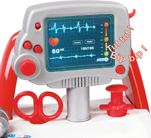 Smoby Roleplay Doctor Playset Cart with 16 Accessories and Alarm Sounds, 22-Inch, Red Playset