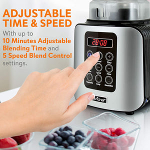 Digital Electric Kitchen Countertop Blender - Professional 1.7 Liter Capacity Home Food Processor Compact Blender for Shakes and Smoothies w/ Pulse Blend, Timer, Adjustable Speed - NutriChef NCBL1700