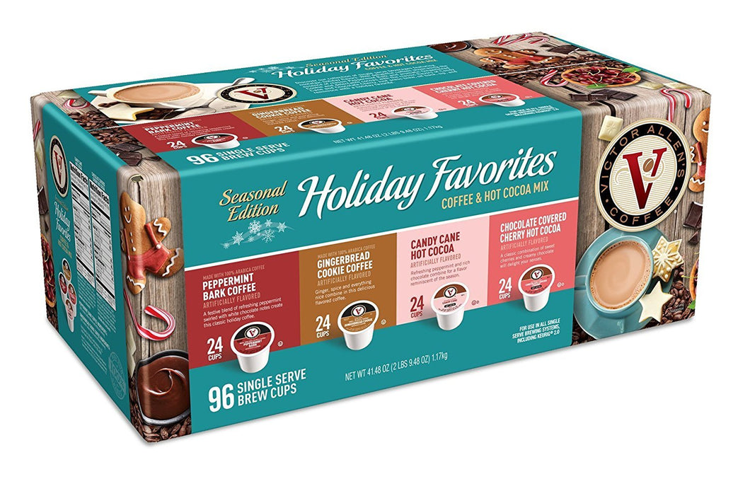 Victor Allen Coffee Holiday Favorites Coffee & Hot Cocoa Mix Single Serve, 96 Count (Compatible with 2.0 Keurig Brewers)
