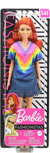 Load image into Gallery viewer, Barbie Fashionistas Doll with Long Red Hair Wearing Tie-Dye Fringe Dress, Golden Boots &amp; Earrings, Toy for Kids 3 to 8 Years Old