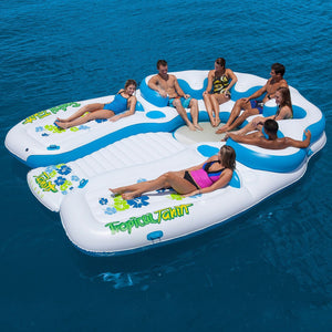 Tropical Tahiti 7-Person Floating Island with Two Suntanning Deck, Two Built-in Coolers and Eight Cup Holders