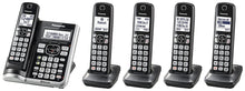 Load image into Gallery viewer, PANASONIC Link2Cell Bluetooth Cordless Phone System with Voice Assistant, Call Blocking and Answering Machine. DECT 6.0 Expandable Cordless System - 5 Handsets - KX-TGF575S (Silver)