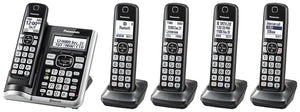 PANASONIC Link2Cell Bluetooth Cordless Phone System with Voice Assistant, Call Blocking and Answering Machine. DECT 6.0 Expandable Cordless System - 5 Handsets - KX-TGF575S (Silver)