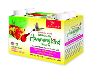 The Only Disposable/Recyclable, Ready-to-Use, Hummingbird Feeder-Prefllled w/Preservative and Dye Free"Exactly Like Flower" Nectar. Never Clean Another Feeder. Patented. (4 Pack) 44 FL OZ TOTAL